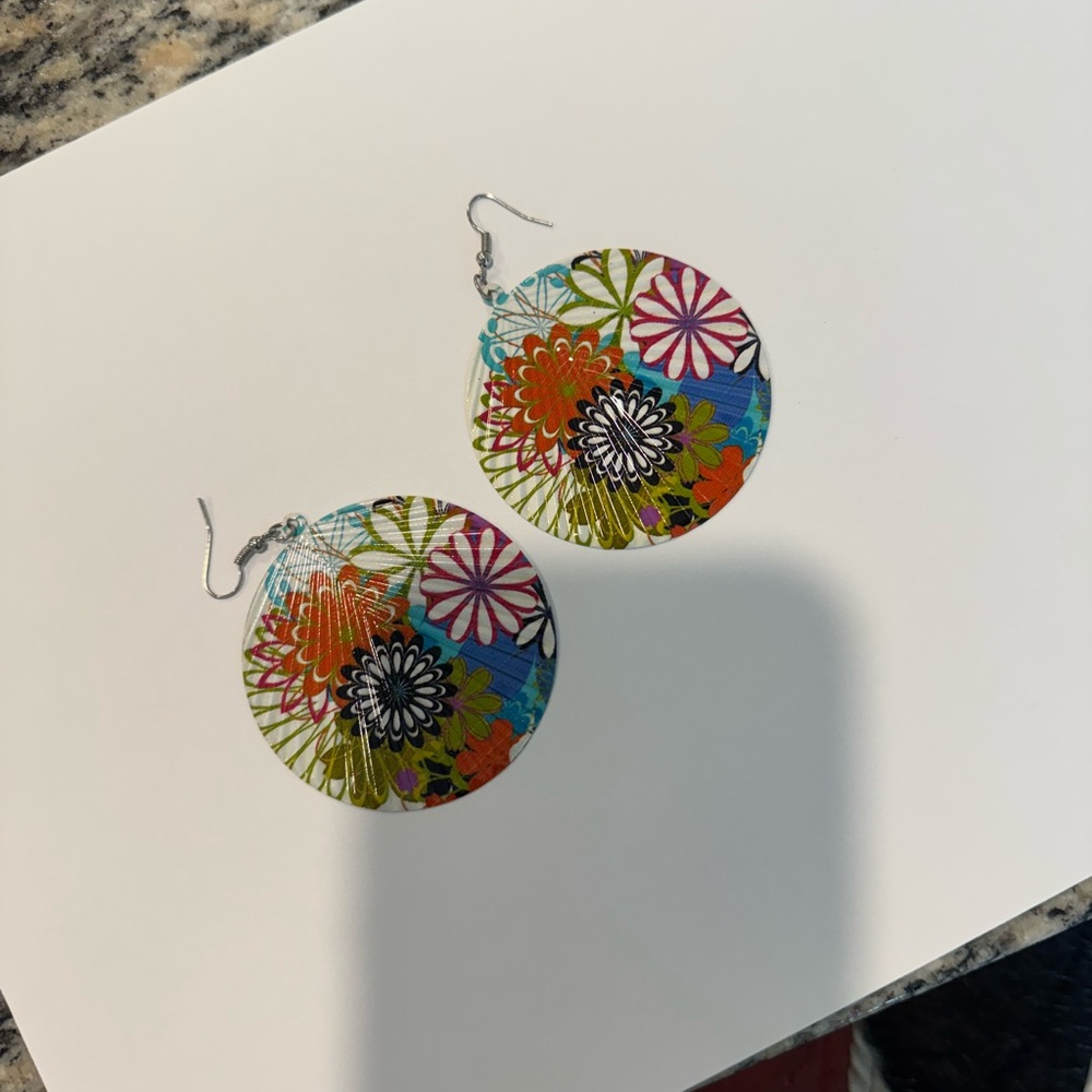 Colorful Floral Disc Earrings